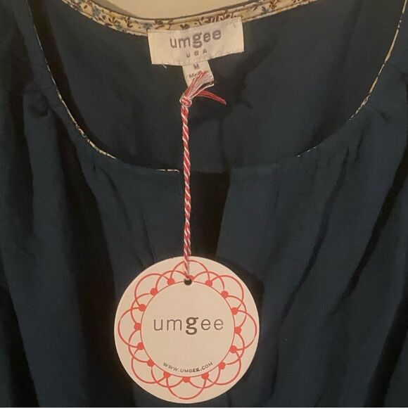 NWT Umgee Puff Sleeve V Neck Tiered Green Maxi Dress Size Medium 100% Cotton - Picture 2 of 9